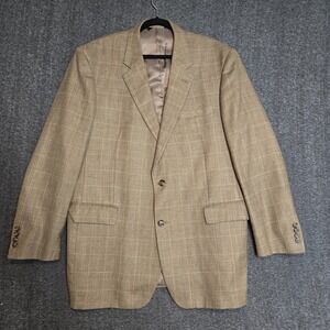 Jos A. Bank Men's Brown Windowpane Silk Wool Linen Suit Blazer Jacket 46L